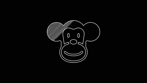 White line Monkey icon isolated on black background. Animal symbol. 4K Video Stock Footage 203626863