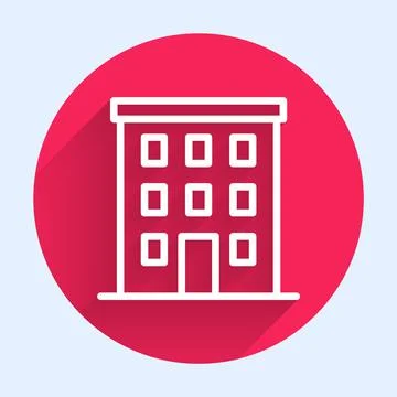 White line Multi storey building icon isolated with long shadow background. Red Ilustración de archivo