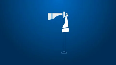 White line Native american tomahawk axe icon isolated on blue background. 4K Stock-Footage 144075964