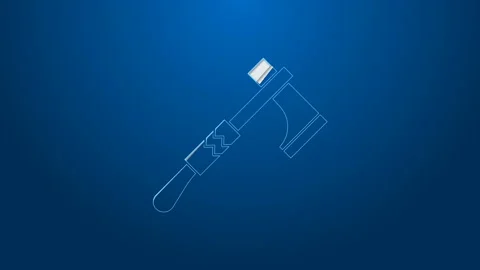 White line Native american tomahawk axe icon isolated on blue background. 4K Stock-Footage 144076118