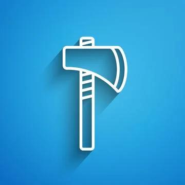 White line Native american tomahawk axe icon isolated on blue background. Long Stock Illustration