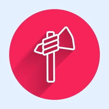 White line Native american tomahawk axe icon isolated with long shadow. Red Stock Illustration