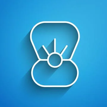 White line Natural open shell with pearl icon isolated on blue background. Sc Stock Illustration