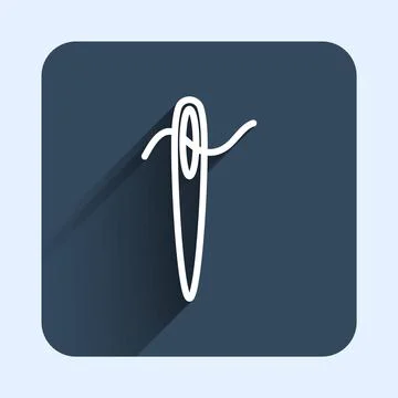 White line Needle for sewing with thread icon isolated with long shadow Stock Illustration