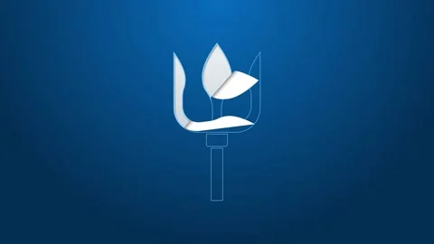 White line Neptune Trident icon isolated on blue background. 4K Video motion Stock Footage 148450714