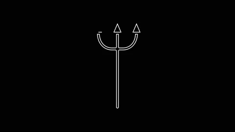 White line Neptune Trident icon isolated on black background. 4K Video motion Stock Footage 167586177