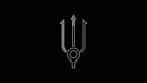 White line Neptune Trident icon isolated on black background. 4K Video motion Stock Footage 203391809