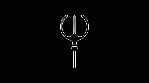 White line Neptune Trident icon isolated on black background. 4K Video motion Stock Footage 203393165