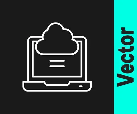 White line Network cloud connection icon isolated on black background. Social 스톡 일러스트