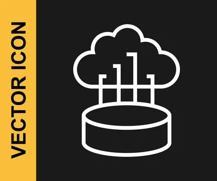 White line Network cloud connection icon isolated on black background. Social Stock Illustration
