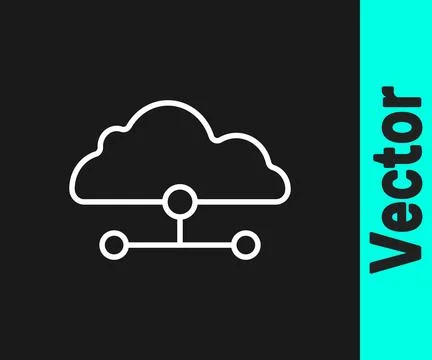 White line Network cloud connection icon isolated on black background. Social Illustrazione stock