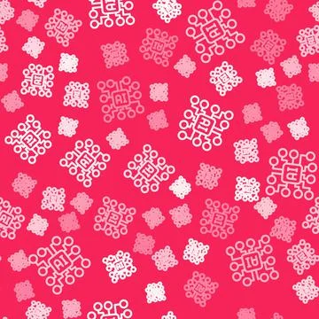 White line Neural network icon isolated seamless pattern on red background Stock Illustration