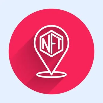 White line NFT Digital crypto art icon isolated with long shadow background. Non Ilustração Stock