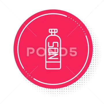 White line Nitrous oxide icon isolated on white background. Red circle ...