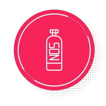 White line Nitrous oxide icon isolated on white background. Red circle button Illustrazione stock