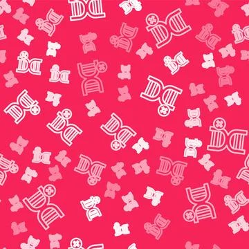 White line No GMO icon isolated seamless pattern on red background. Genetic.. イラスト素材