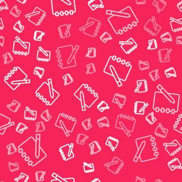 White line Notebook icon isolated seamless pattern on red background. Spira.. Stock Illustration