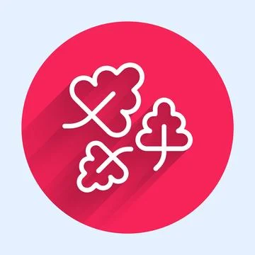 White line Oak leaf icon isolated with long shadow background. Red circle button 스톡 일러스트