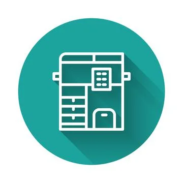 White line Office multifunction printer copy machine icon isolated with long Stock Illustration