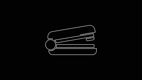 White line Office stapler icon isolated on black background. Stapler, staple Stock Footage 161352940