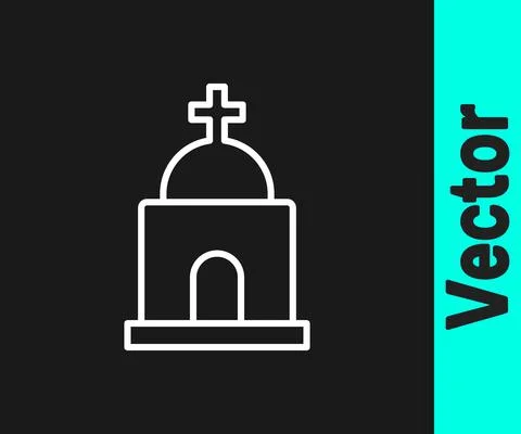 White line Old crypt icon isolated on black background. Cemetery symbol. Ossuary Ilustración de archivo