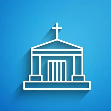 White line Old crypt icon isolated on blue background. Cemetery symbol. Ossuary Ilustración de archivo