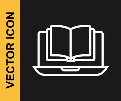 White line Online class icon isolated on black background. Online education 스톡 일러스트