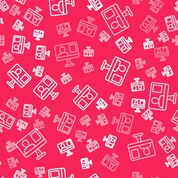 White line Online class icon isolated seamless pattern on red background. Online 스톡 일러스트