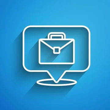 White line Online working icon isolated on blue background. Freelancer man Illustrazione stock