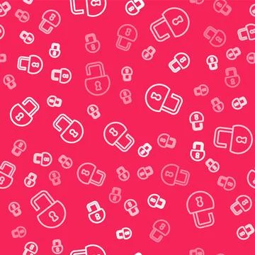 White line Open padlock icon isolated seamless pattern on red background. Opened Stock Illustration