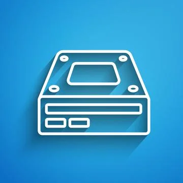 White line Optical disc drive icon isolated on blue background. CD DVD laptop Stock Illustration