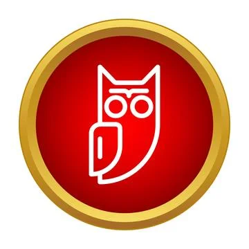 White line owl icon on red badge Stock Illustration