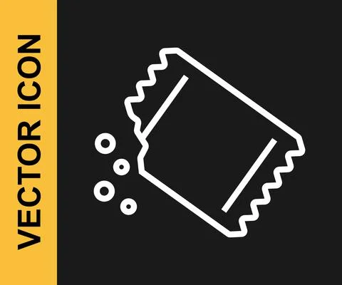 White line Packet of pepper icon isolated on black background. Vector Stock Illustration