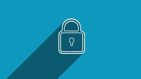 White line padlock icon with shadow isolated on blue background. Shadow 動画素材 159834338