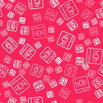 White line Page with a 404 error icon isolated seamless pattern on red backgr Illustrazione stock