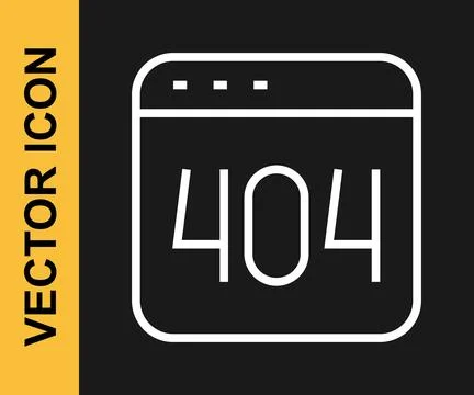 White line Page with a 404 error icon isolated on black background. Template Stock Illustration