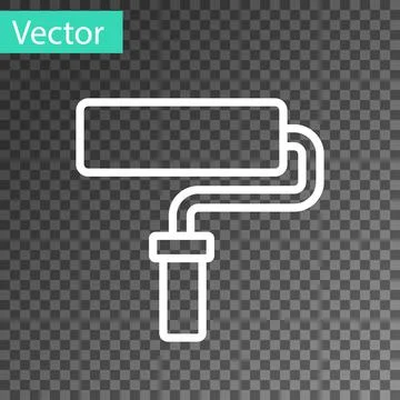 White line Paint roller brush icon isolated on transparent background. Vector 库存插图