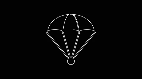 White line Parachute icon isolated on black background. 4K Video motion graphic Stock Footage 161364656