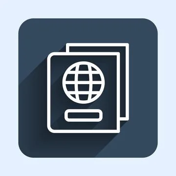 White line Passport with biometric data icon isolated with long shadow Stock Illustration