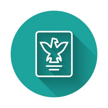 White line Passport with biometric data icon isolated with long shadow Stock Illustration