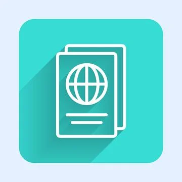White line Passport with biometric data icon isolated with long shadow back.. Stock Illustration