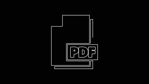 White line PDF file document. Download pdf button icon isolated on black Video stock 161990454