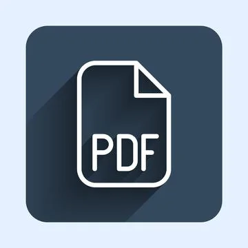 White line PDF file document. Download pdf button icon isolated with long shadow 스톡 일러스트