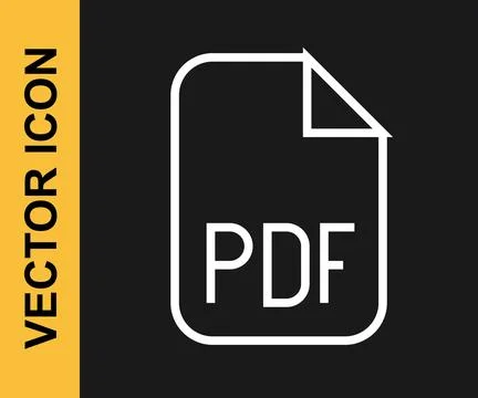 White line PDF file document. Download pdf button icon isolated on black 스톡 일러스트