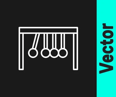 White line Pendulum icon isolated on black background. Newtons cradle. Vector 스톡 일러스트