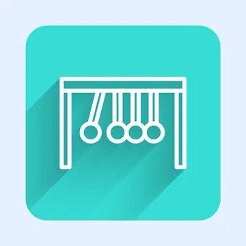 White line Pendulum icon isolated with long shadow. Newtons cradle. Green square Stock Illustration