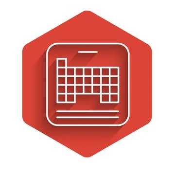 White line Periodic table of the elements icon isolated with long shadow. Red Stock Illustration