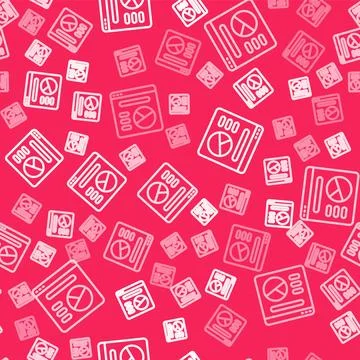 White line Pie chart infographic icon isolated seamless pattern on red Illustrazione stock