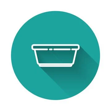White line Plastic basin icon isolated with long shadow. Bowl with water. W.. Stock Illustration