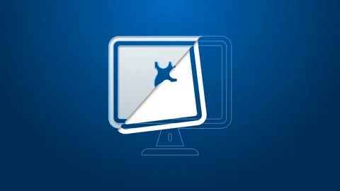 White line Police database icon isolated on blue background. Police badge on Stock Footage 144354569
